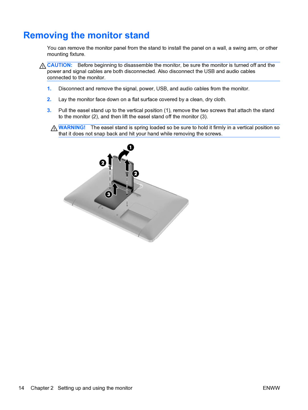 HP 23tm Diagonal Touch manual Removing the monitor stand 