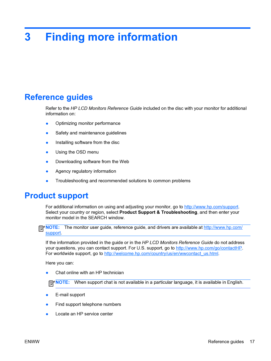 HP 23tm Diagonal Touch manual Finding more information, Reference guides, Product support 