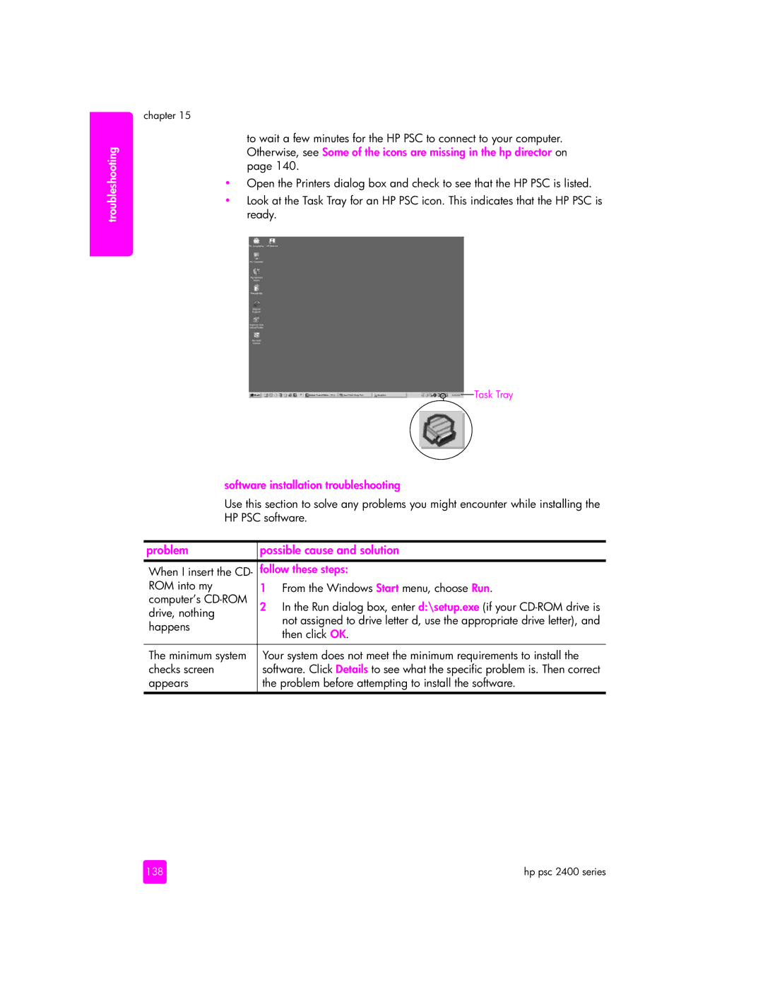 HP 2400 2410 (Q3087A) manual Problem Possible cause and solution, Software installation troubleshooting, Follow these steps 