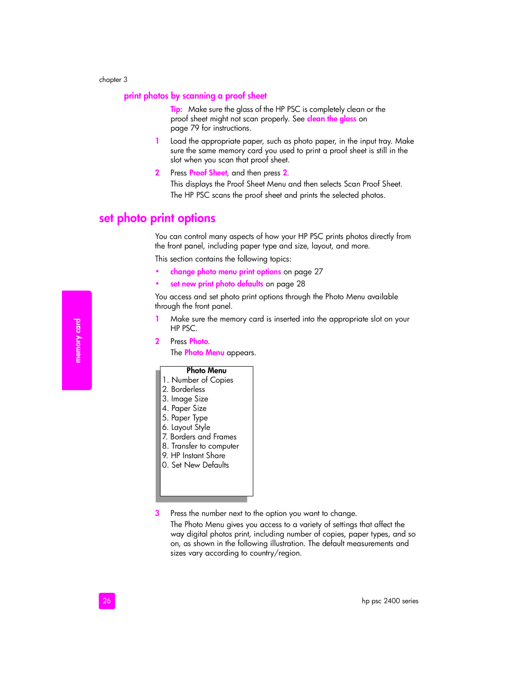 HP 2400 2420 (Q3085A), 2400 2410xi (Q3088A) manual Set photo print options, Print photos by scanning a proof sheet 