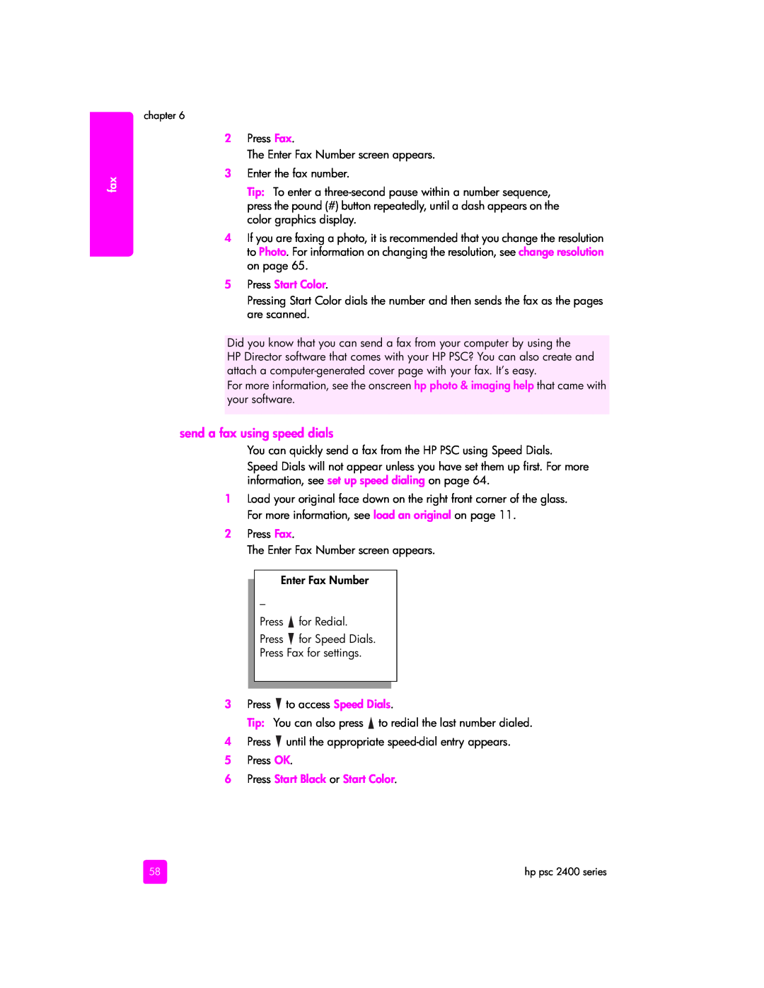 HP 2400 2410v (Q3089A) manual send a fax using speed dials, Press Start Color, Press Start Black or Start Color 