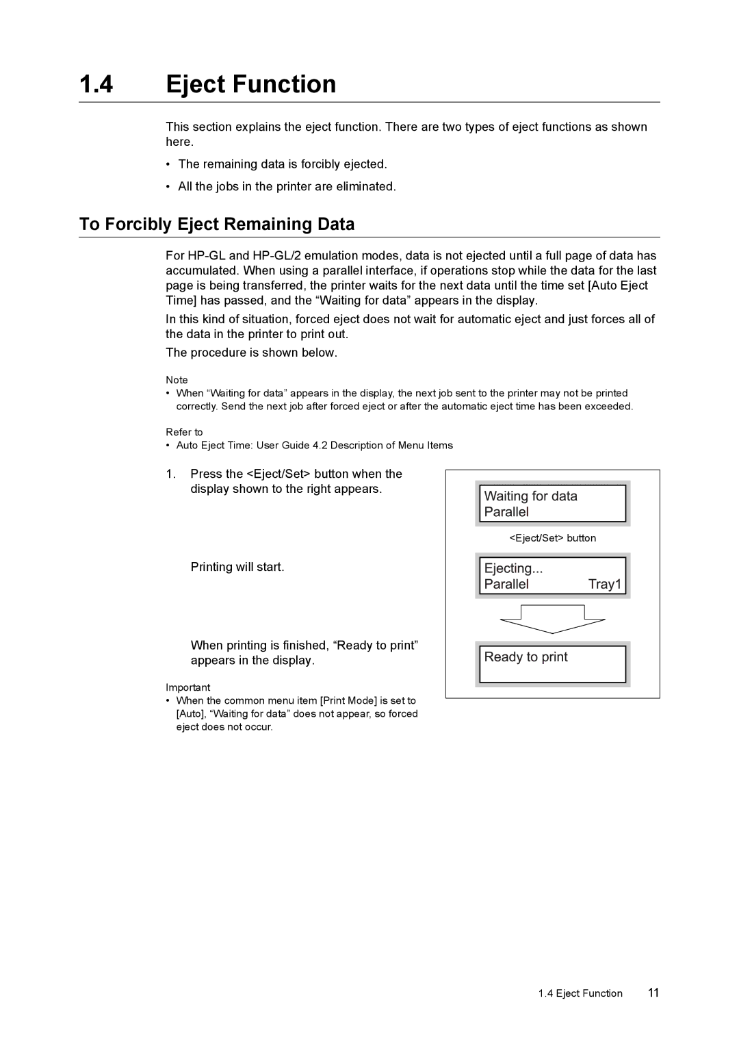 HP 340A, 240A manual Eject Function, To Forcibly Eject Remaining Data 