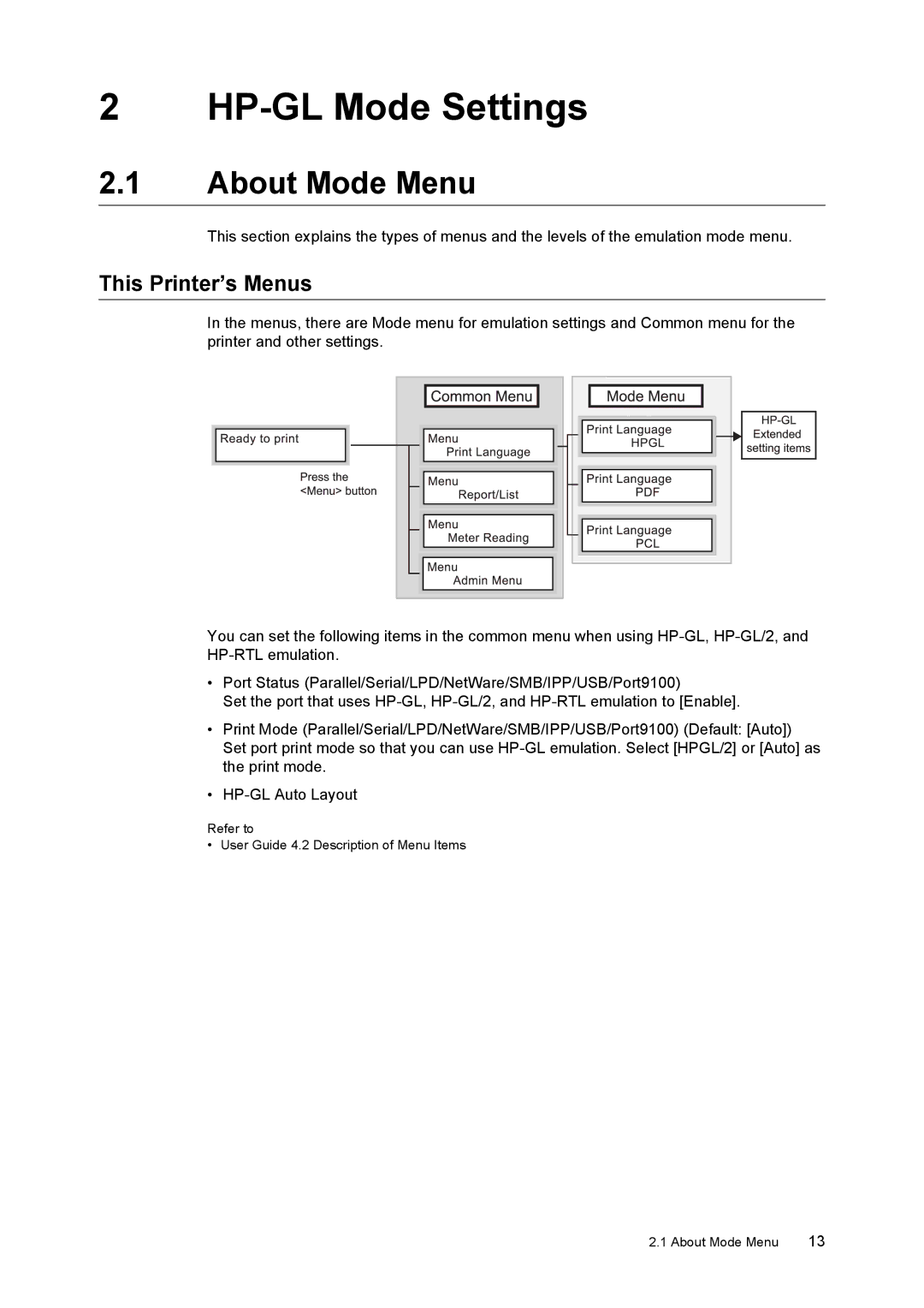 HP 340A, 240A manual HP-GL Mode Settings, About Mode Menu, This Printer’s Menus 