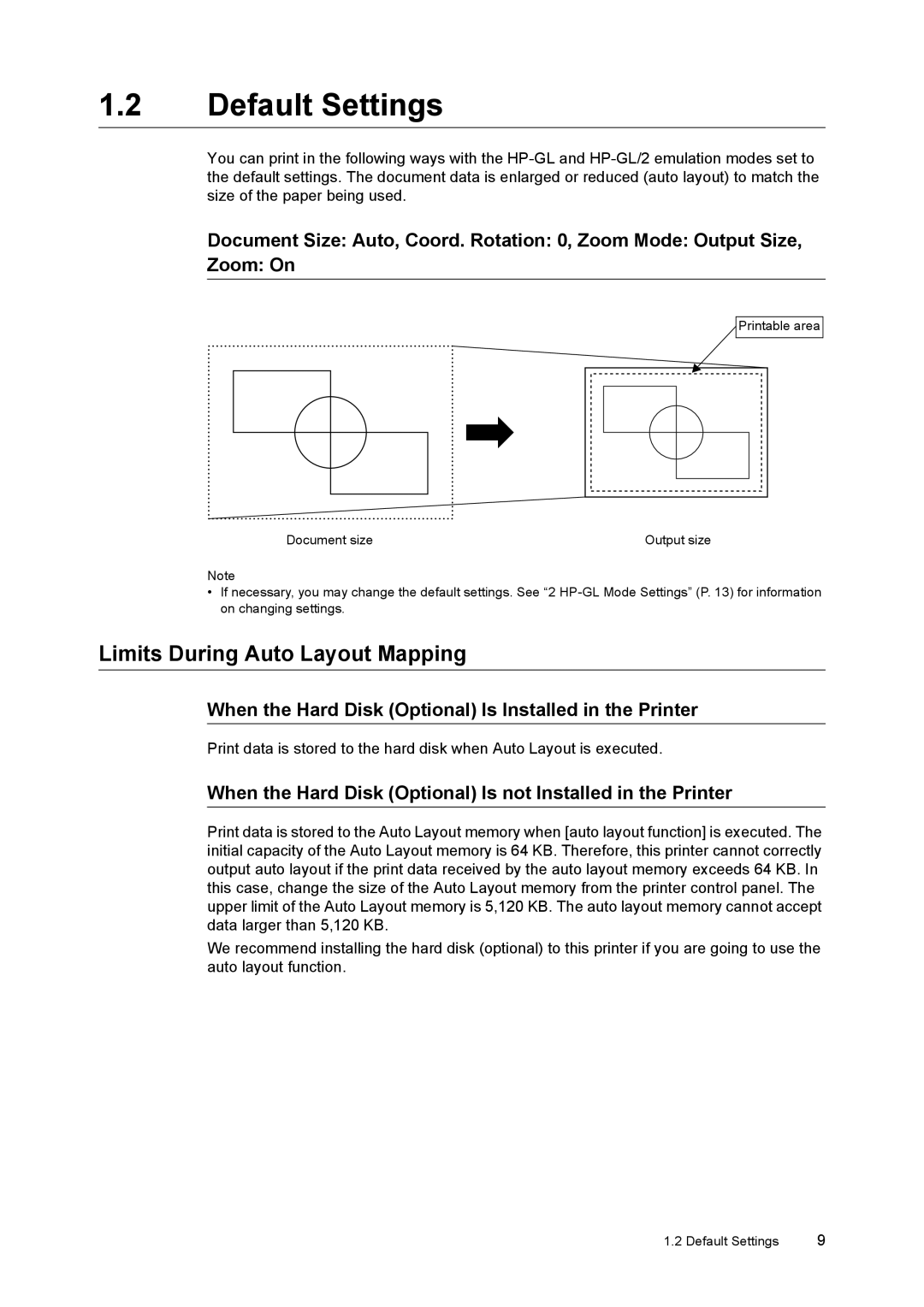 HP 340A, 240A Default Settings, Limits During Auto Layout Mapping, When the Hard Disk Optional Is Installed in the Printer 