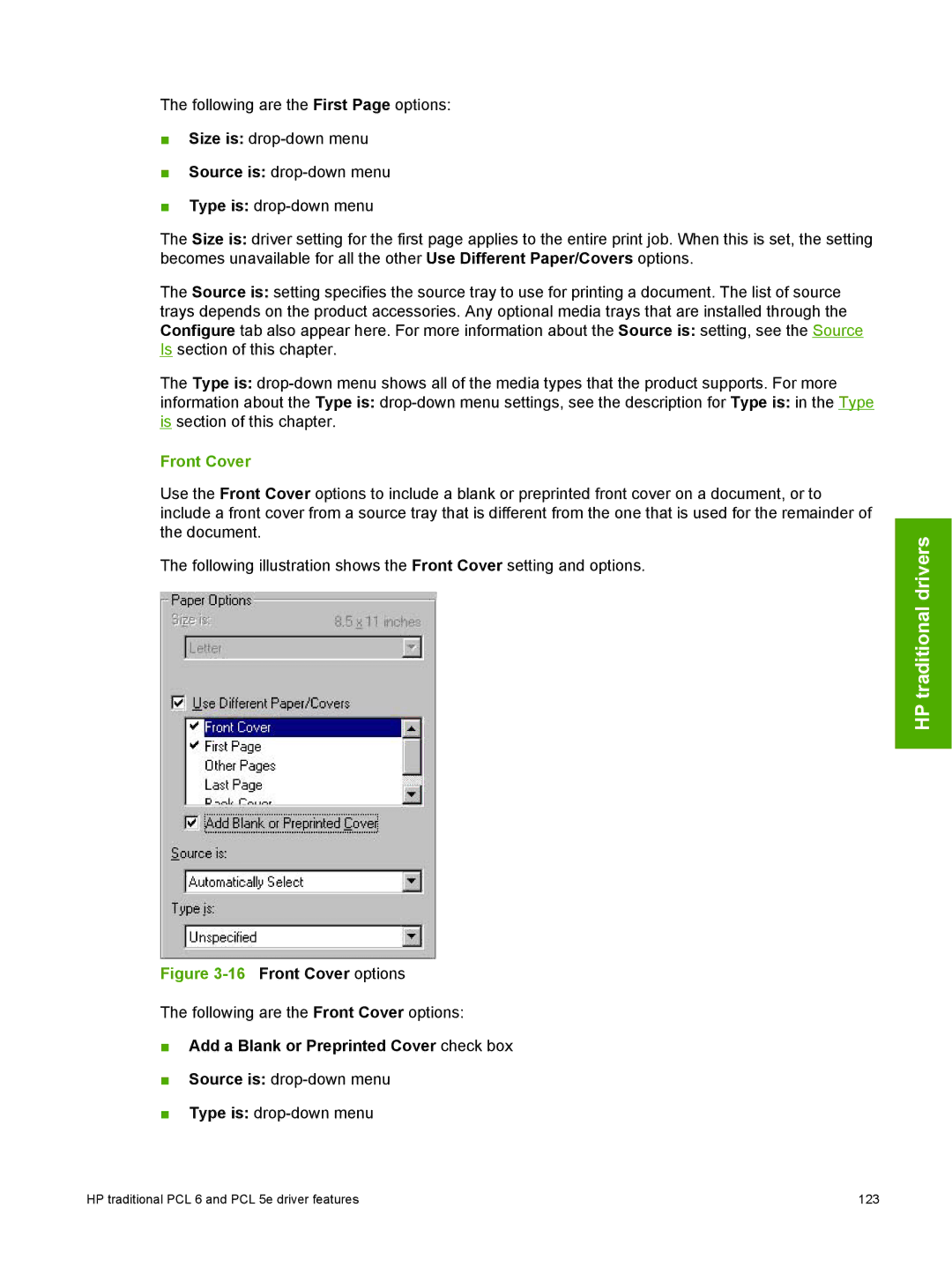 HP 2410 manual Front Cover, Add a Blank or Preprinted Cover check box 