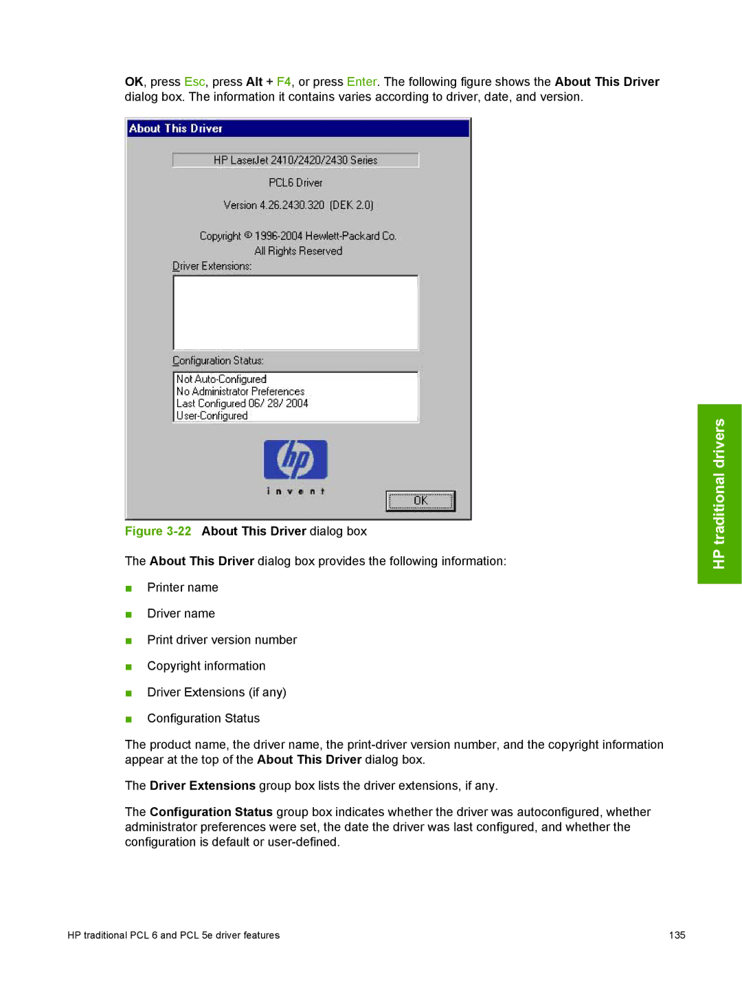 HP 2410 manual 22About This Driver dialog box 