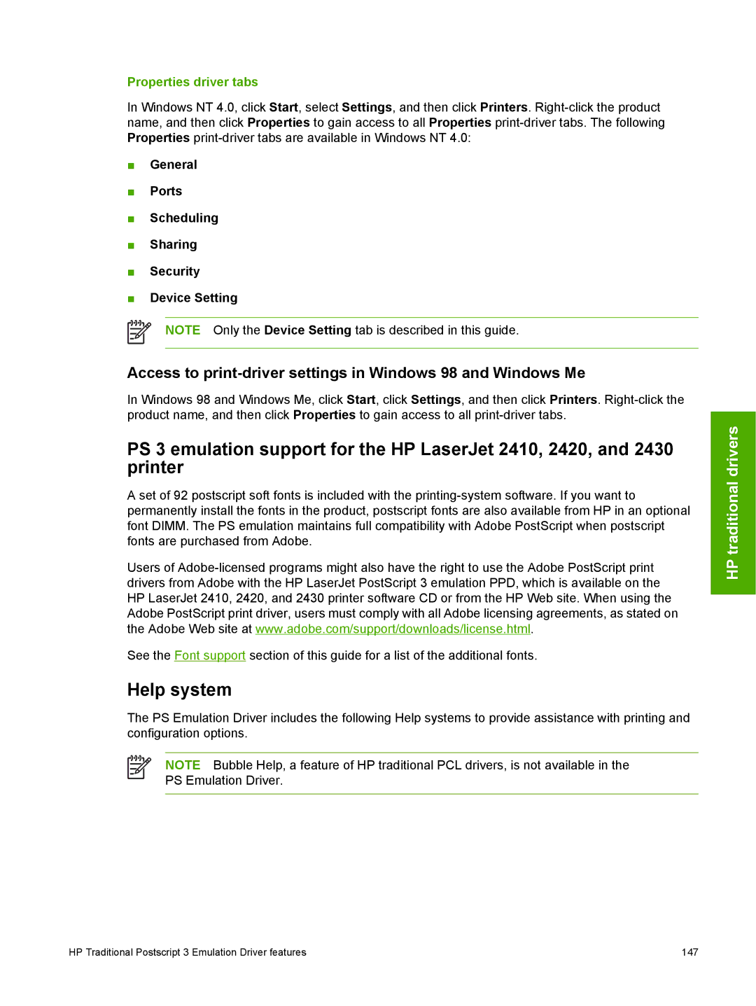 HP 2410 manual Access to print-driver settings in Windows 98 and Windows Me 