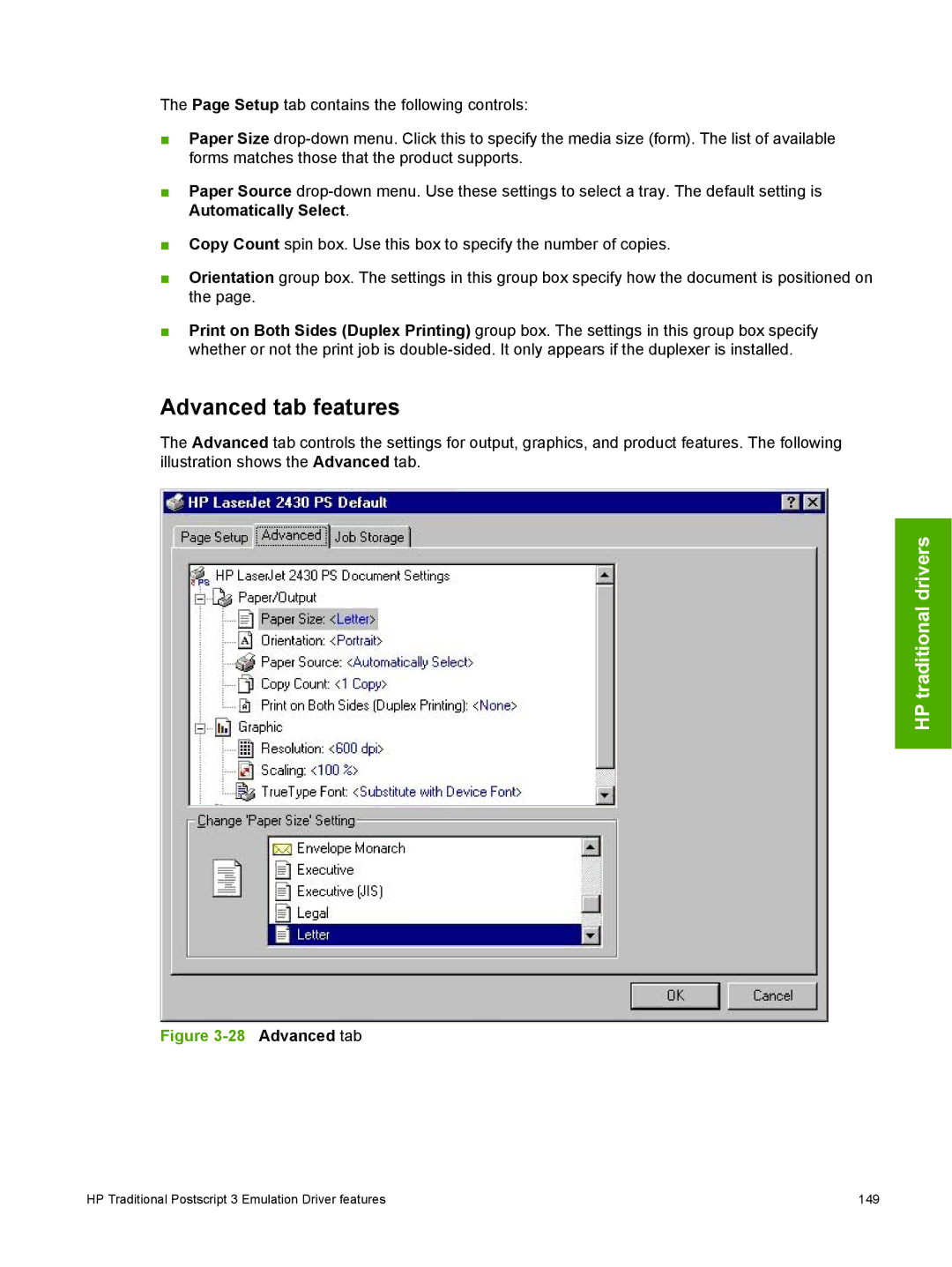 HP 2410 manual Advanced tab features 