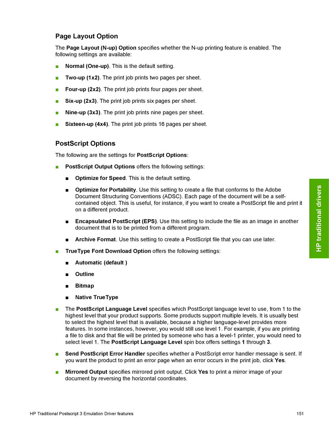 HP 2410 manual Layout Option, PostScript Options 