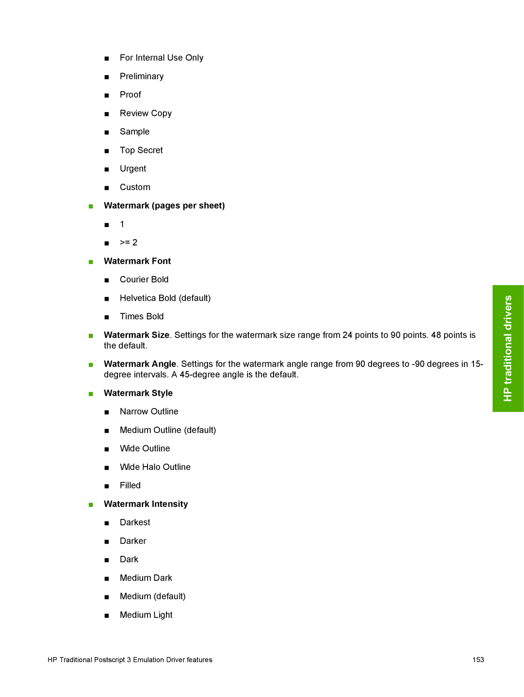 HP 2410 manual Watermark pages per sheet Watermark Font, Watermark Style, Watermark Intensity 