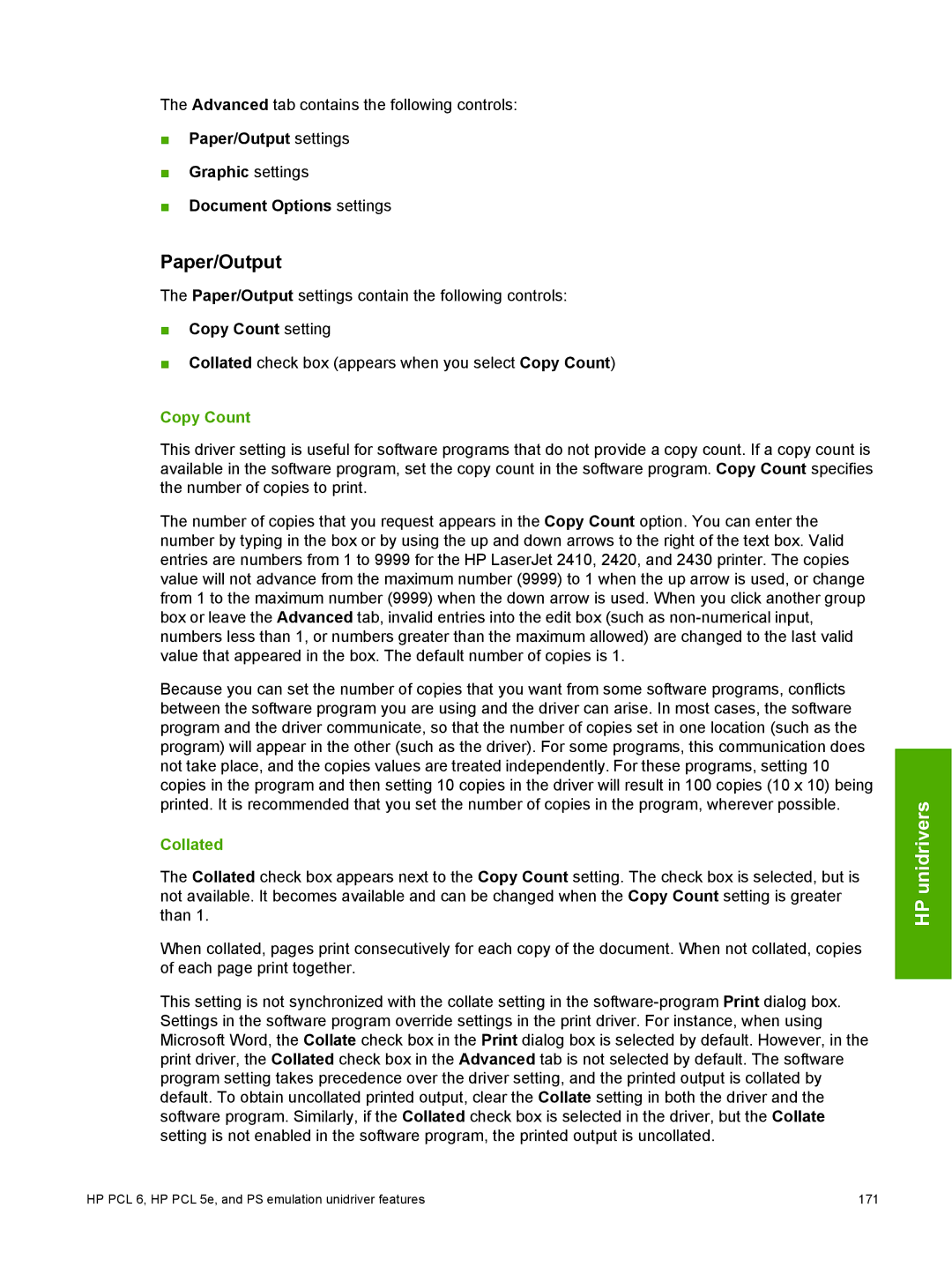 HP 2410 manual Copy Count setting, Collated 