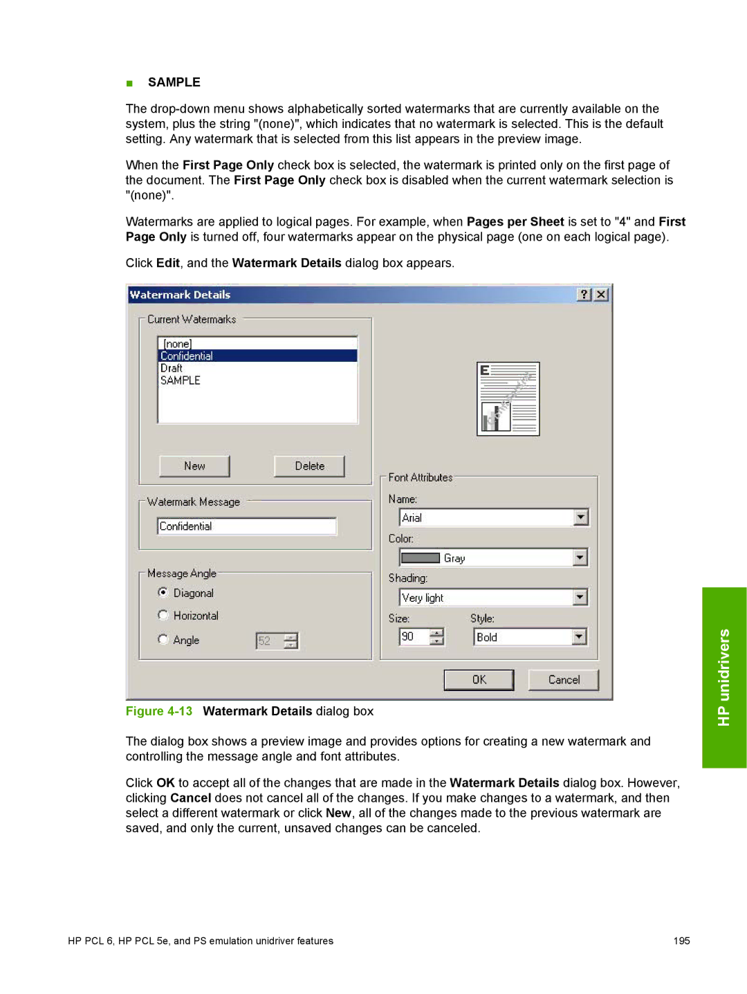 HP 2410 manual 13Watermark Details dialog box 