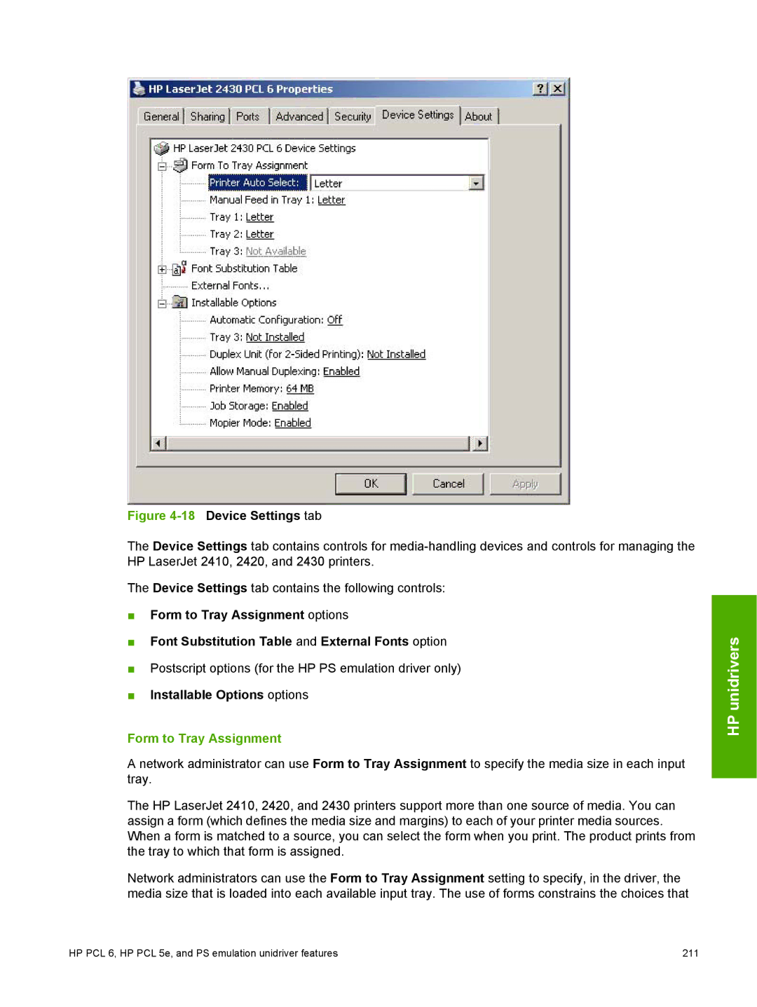 HP 2410 manual Installable Options options, Form to Tray Assignment 