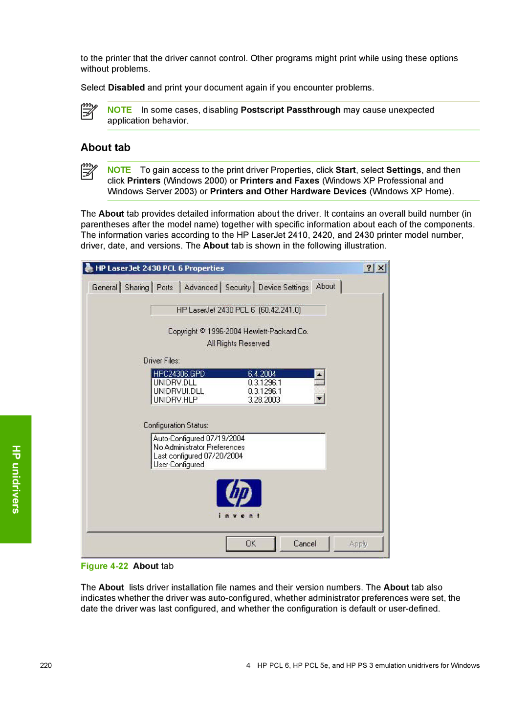 HP 2410 manual About tab 