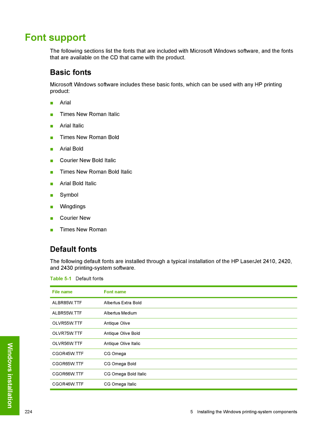 HP 2410 manual Basic fonts, 1Default fonts 