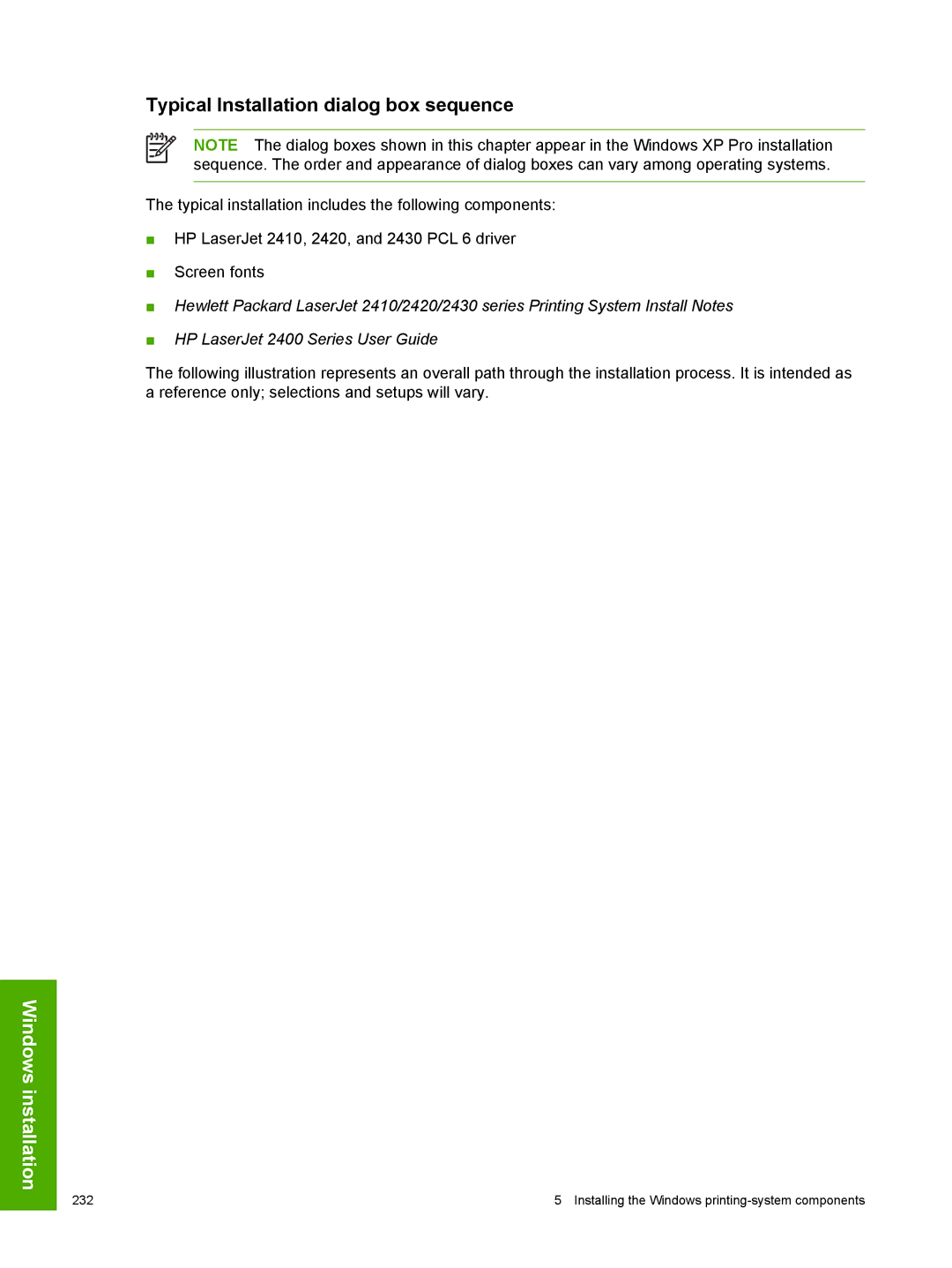 HP 2410 manual Typical Installation dialog box sequence 
