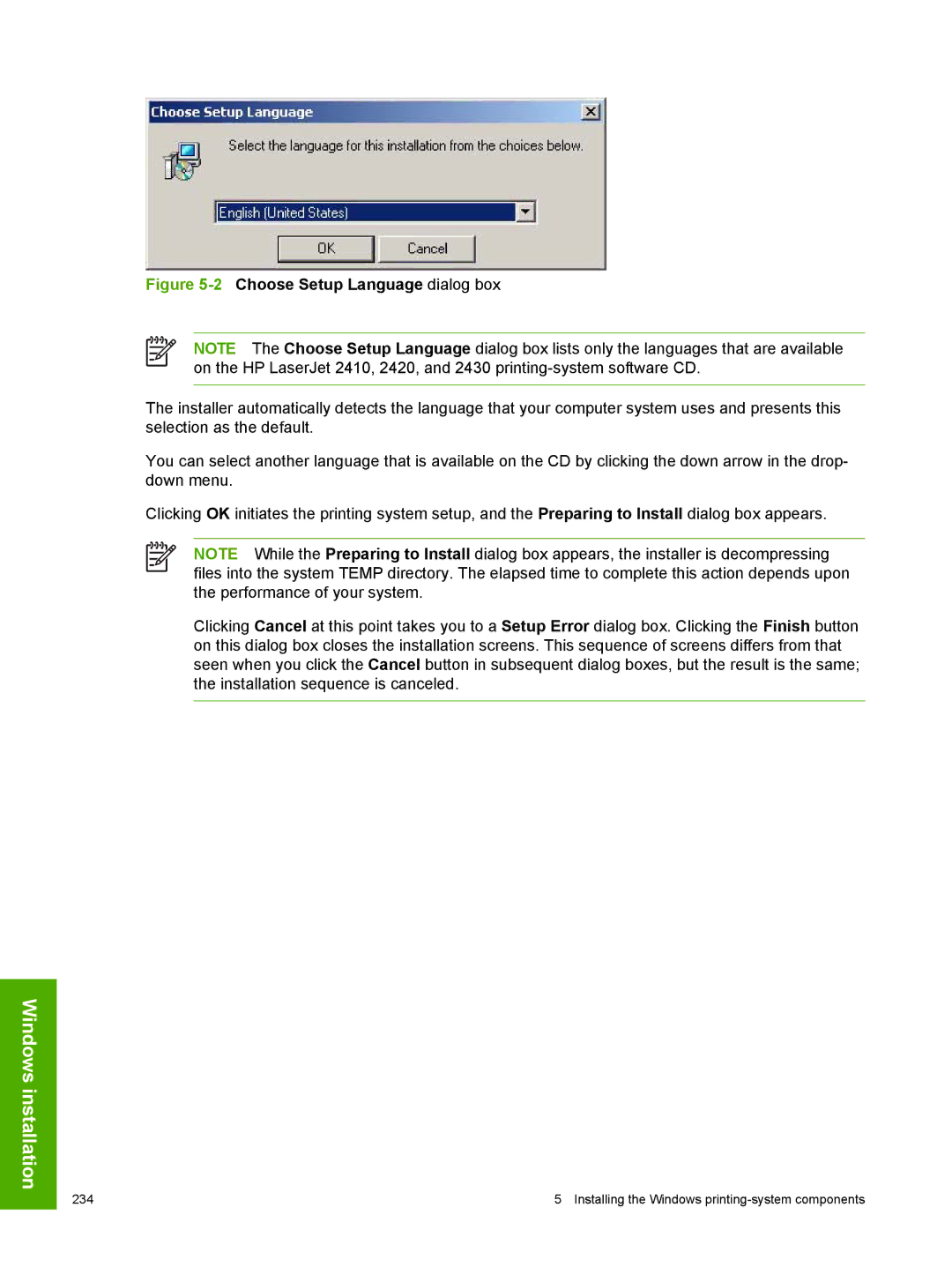 HP 2410 manual 2Choose Setup Language dialog box 