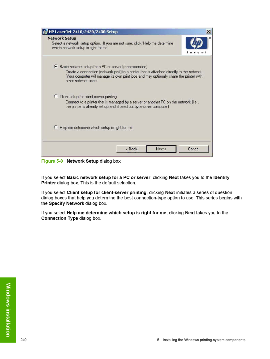 HP 2410 manual Installing the Windows printing-system components 