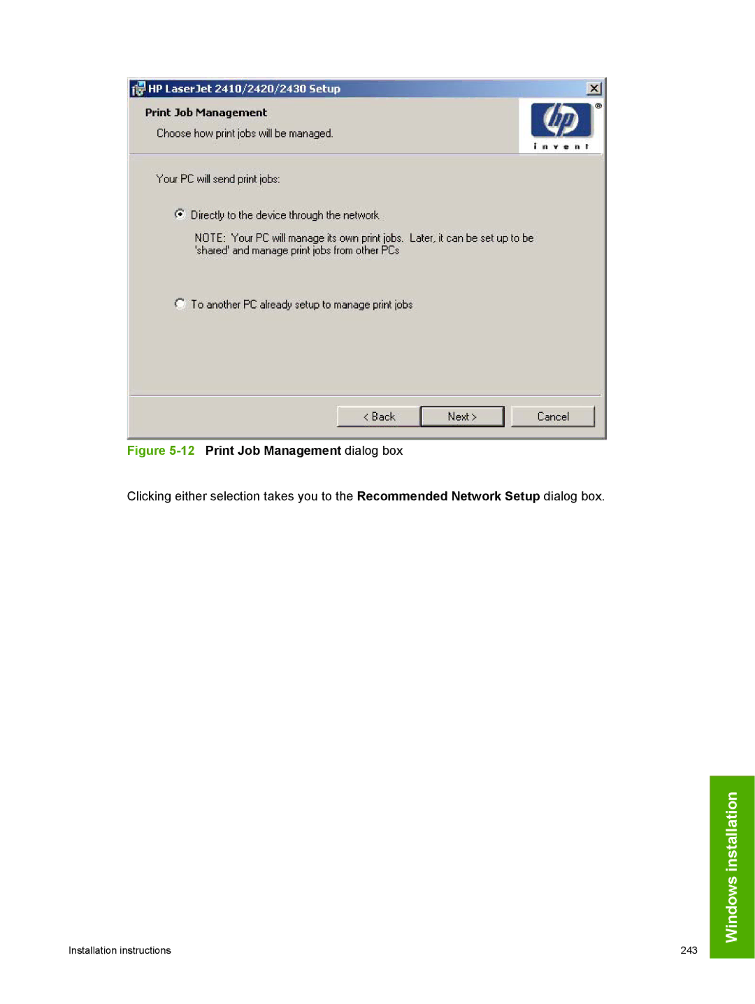 HP 2410 manual 12Print Job Management dialog box 