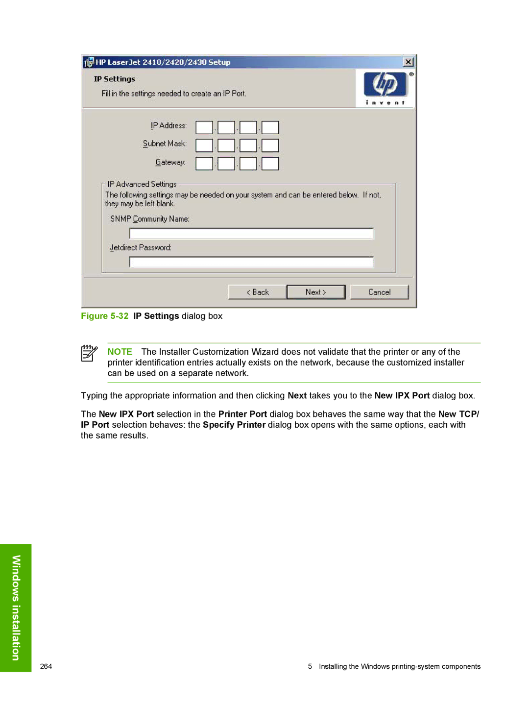 HP 2410 manual IP Settings dialog box 