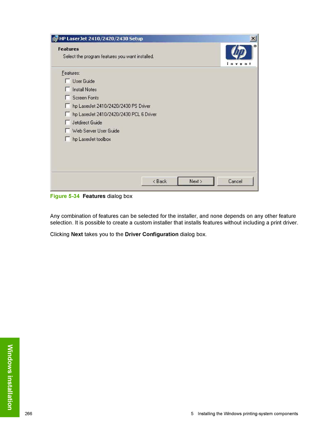 HP 2410 manual Features dialog box 