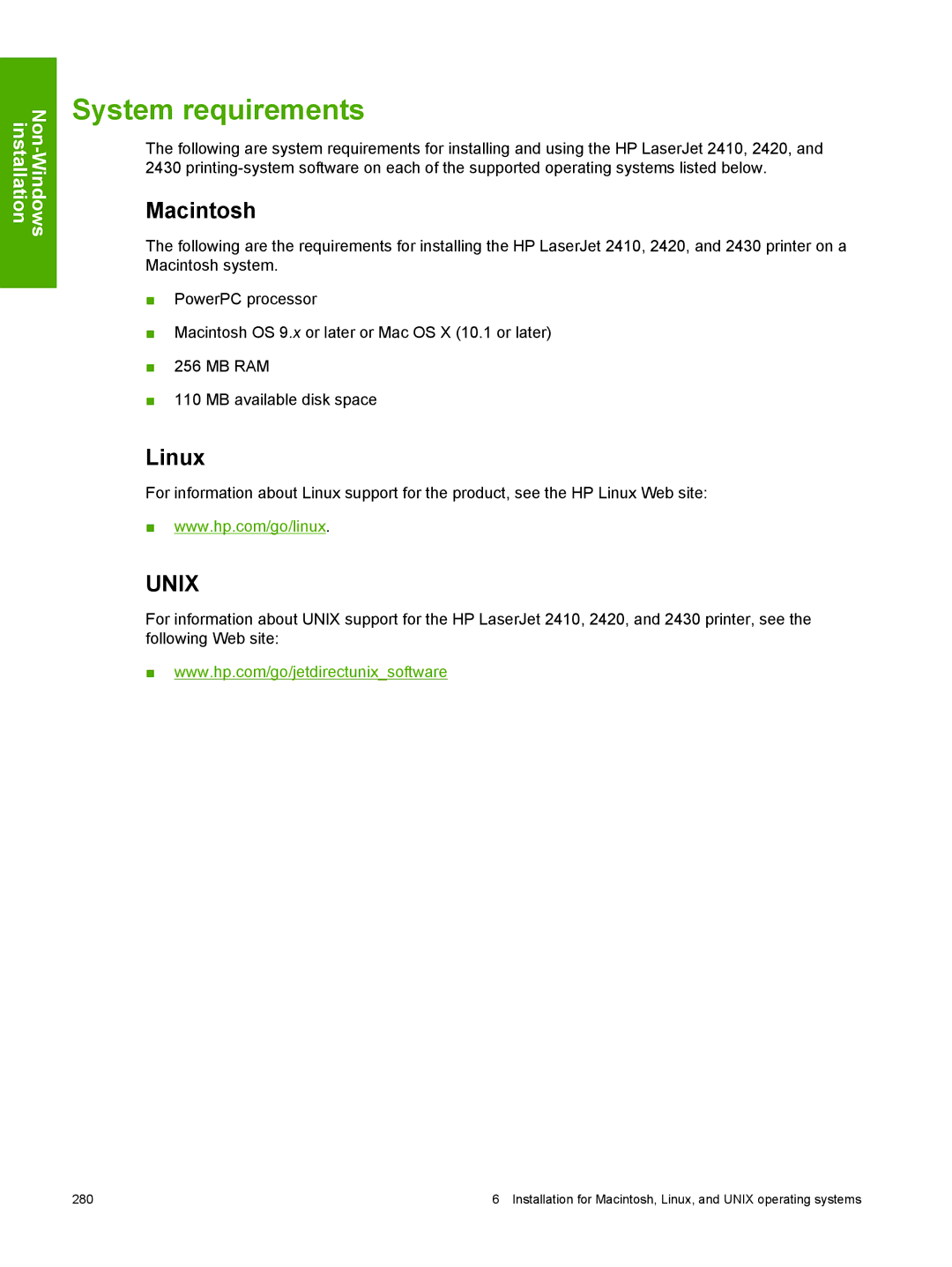 HP 2410 manual Macintosh, Linux 