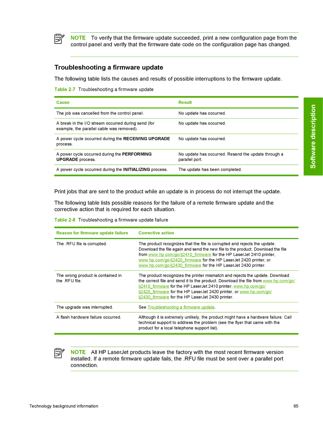 HP 2410 manual 7Troubleshooting a firmware update, 8Troubleshooting a firmware update failure 