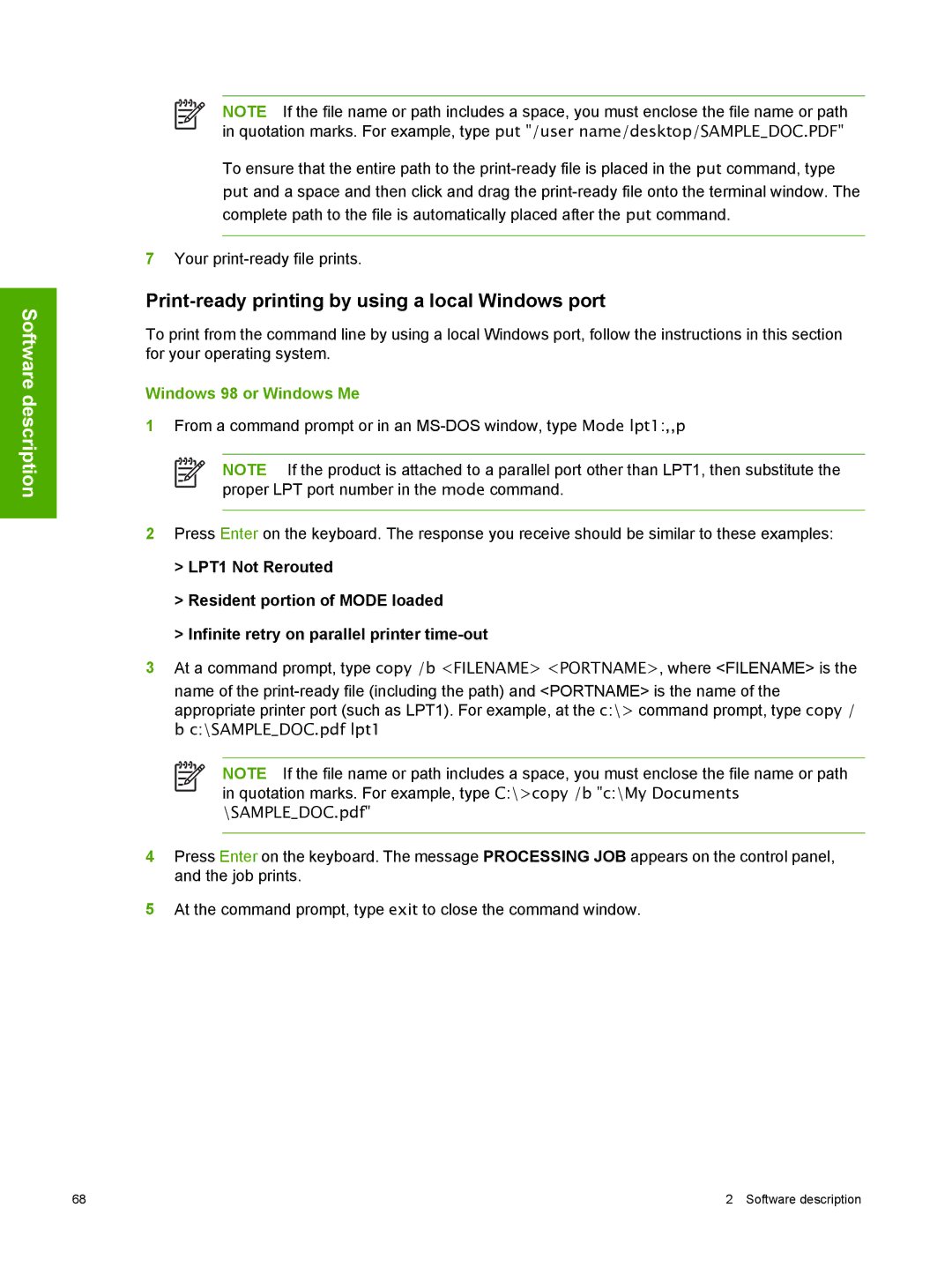 HP 2410 manual Print-ready printing by using a local Windows port, Windows 98 or Windows Me 