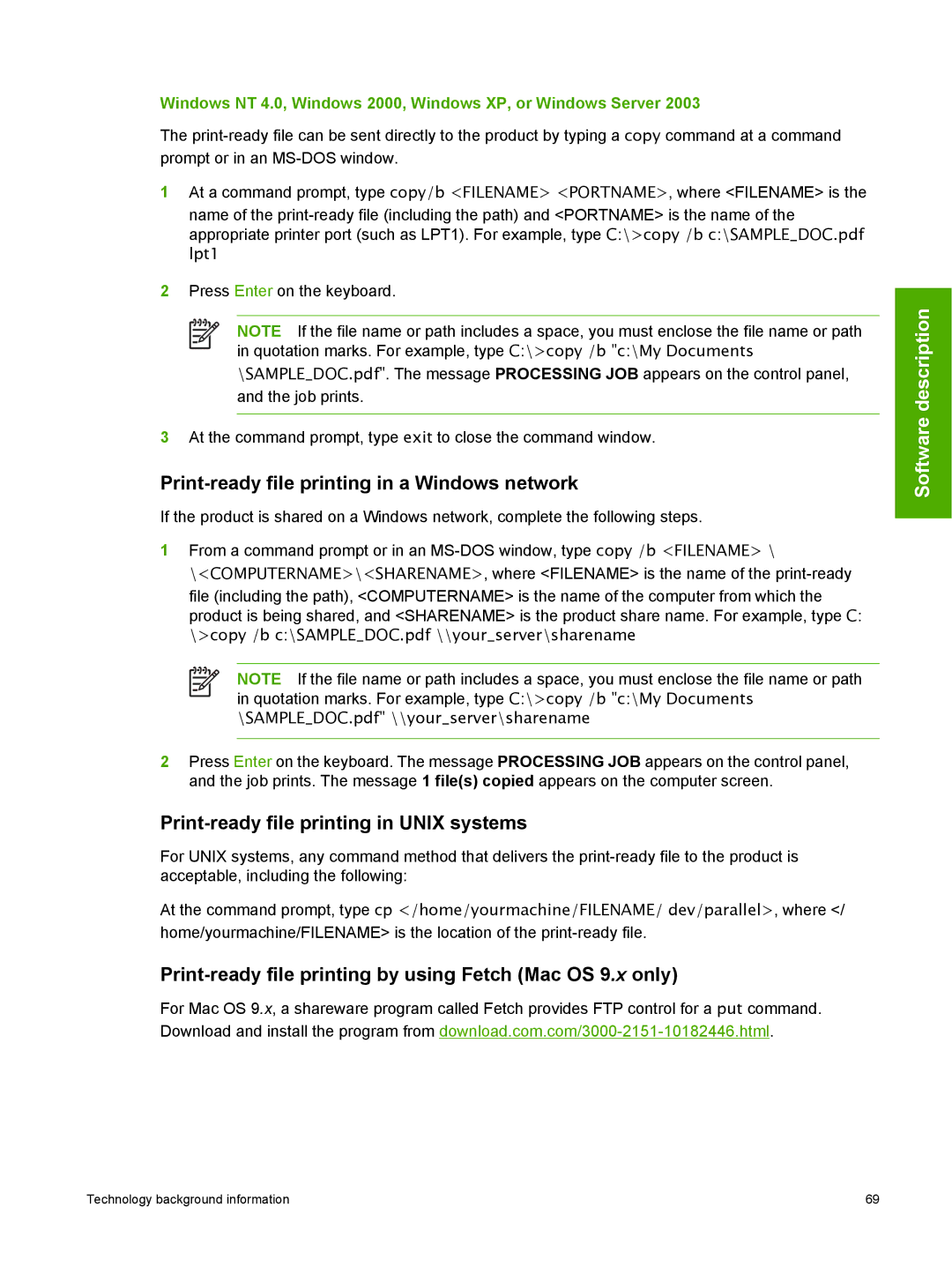 HP 2410 manual Print-ready file printing in a Windows network, Print-ready file printing in Unix systems 