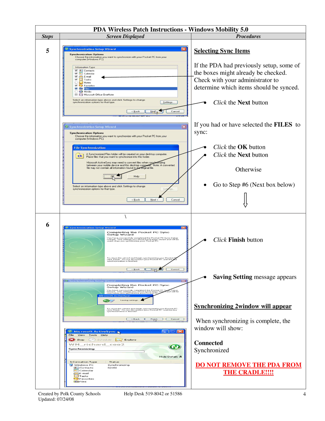 HP 2490 manual Selecting Sync Items, Synchronizing 2window will appear, Connected 