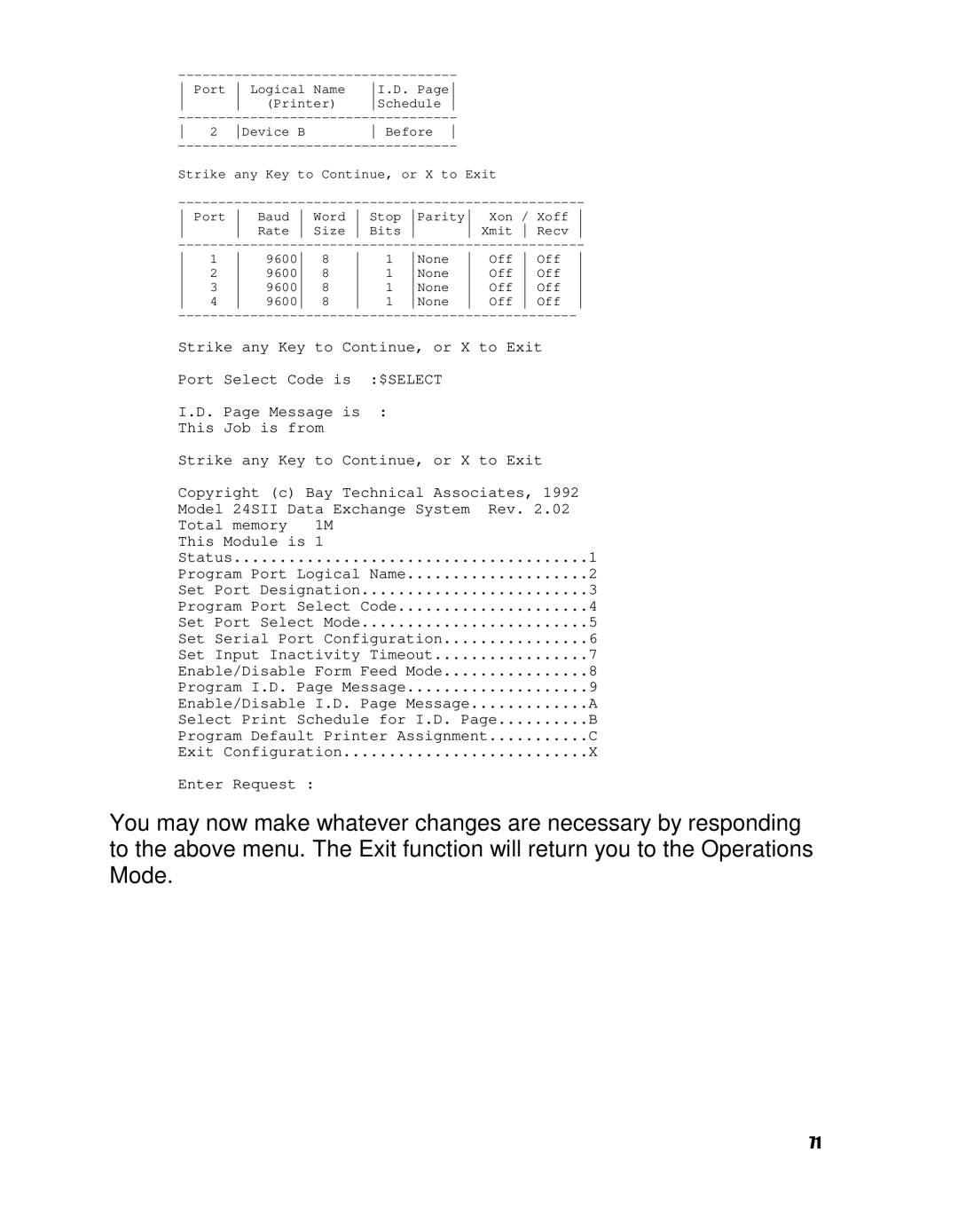 HP 24SII manual Strike any Key to Continue, or X to Exit Port Select Code is 