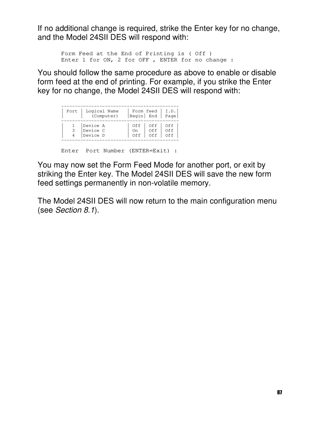 HP 24SII manual Enter Port Number ENTER=Exit 