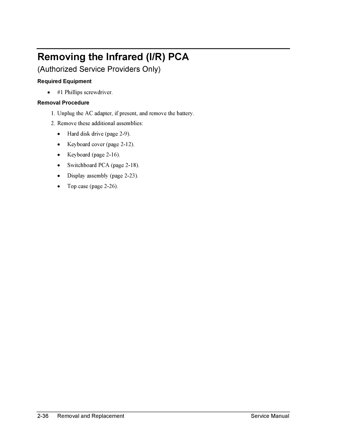 HP 2100, 2500, 1100 manual Removing the Infrared I/R PCA 