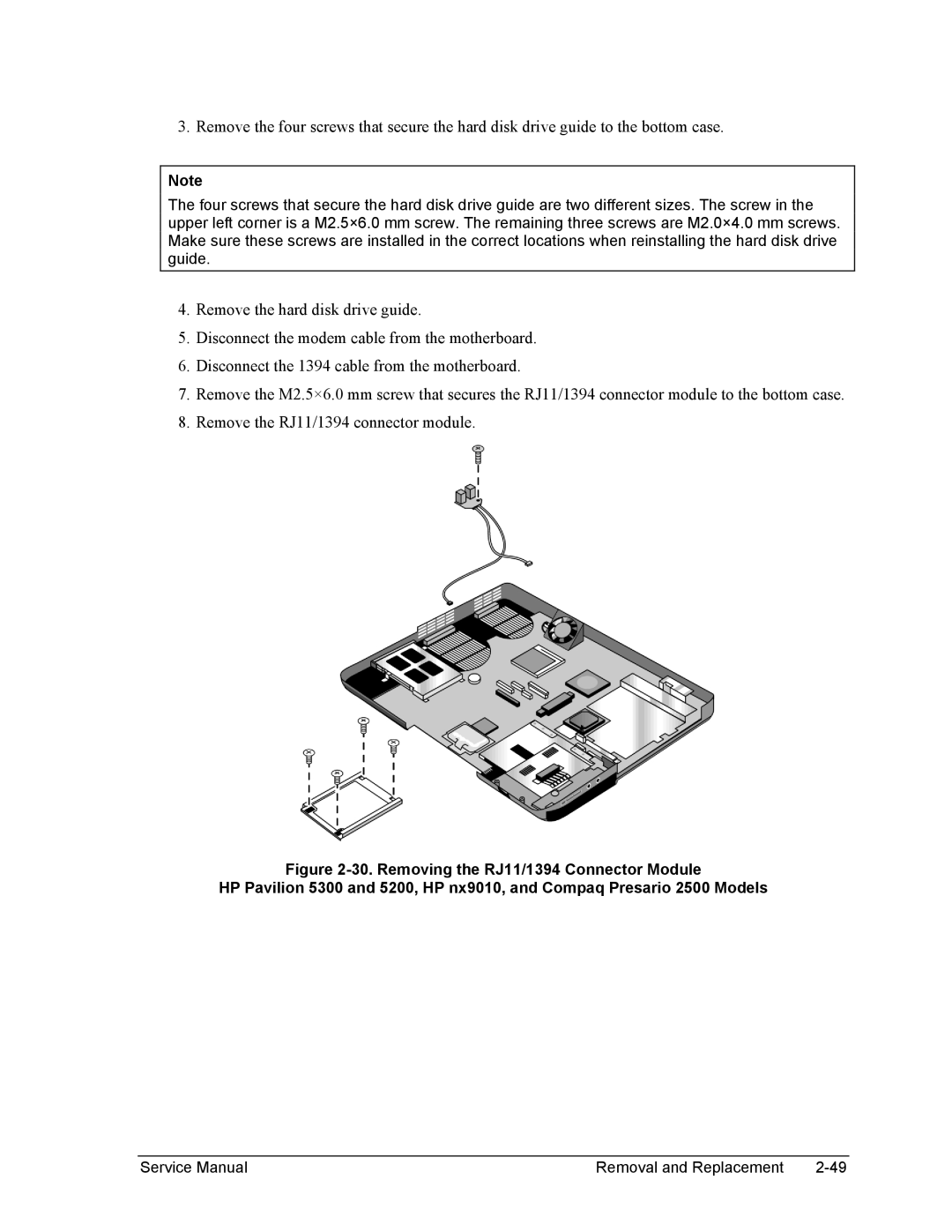 HP 2500, 1100, 2100 manual Removal and Replacement 