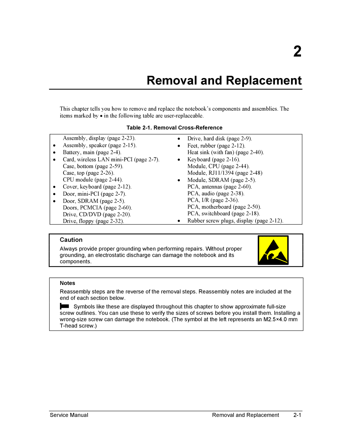 HP 2500, 1100, 2100 manual Removal and Replacement, Removal Cross-Reference 