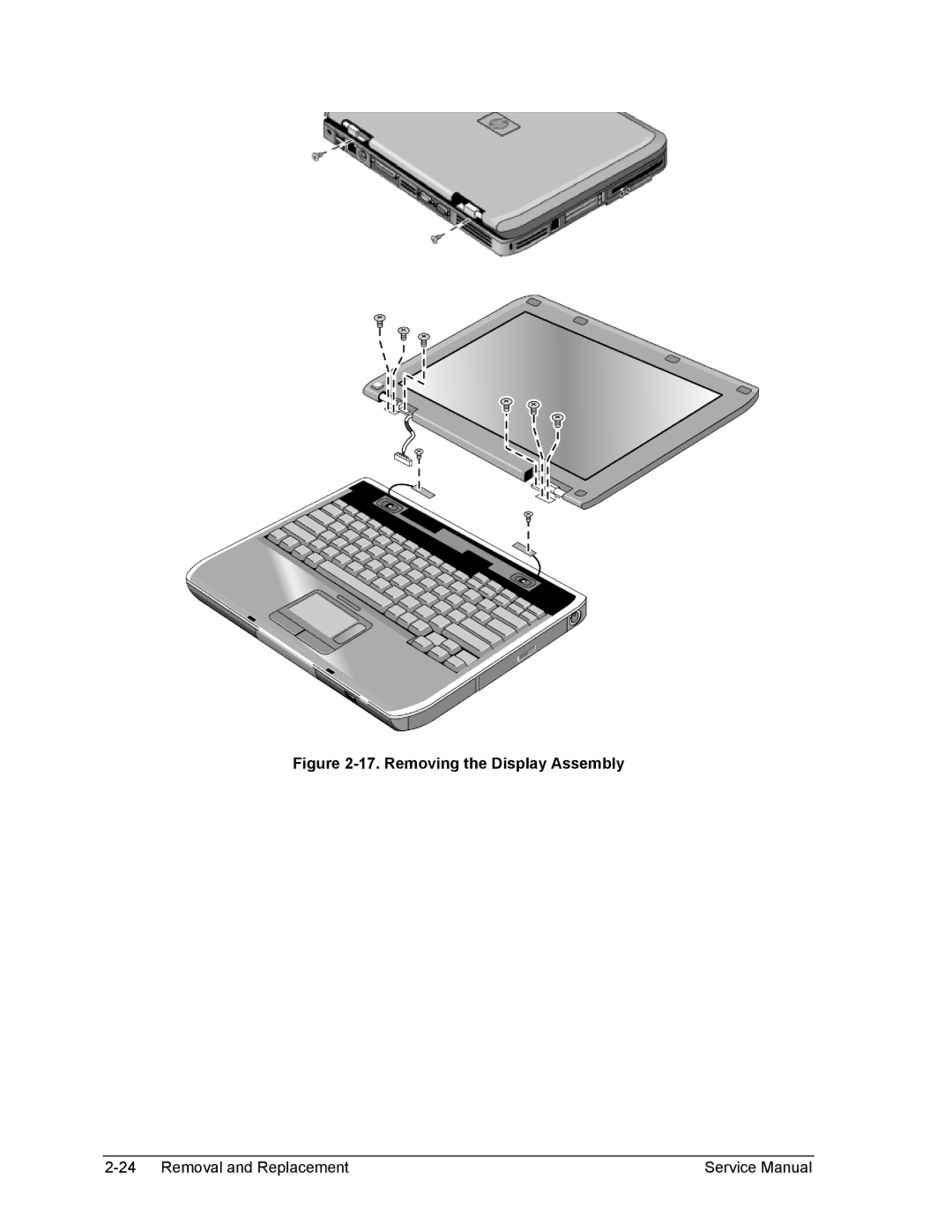 HP 2100, 2500, 1100 manual Removing the Display Assembly 