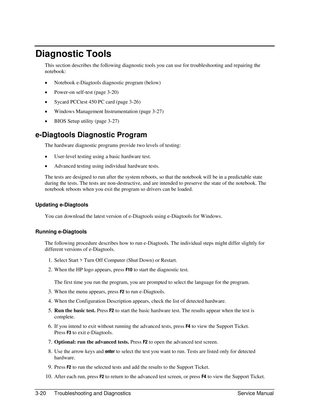 HP 2117AP, 2500, 2183AF, 2182US Diagnostic Tools, Diagtools Diagnostic Program, Updating e-Diagtools, Running e-Diagtools 