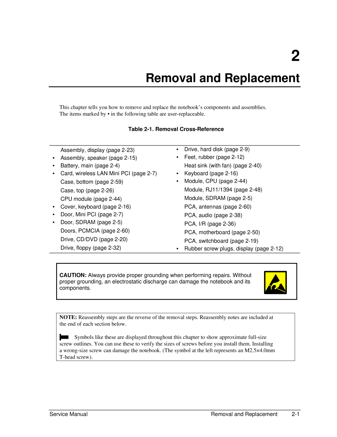 HP 2163AF, 2500, 2183AF, 2182US, 2182AT, 2182AF, 2180EA, 2180AF, 2180CA, 2179AF Removal and Replacement, Removal Cross-Reference 