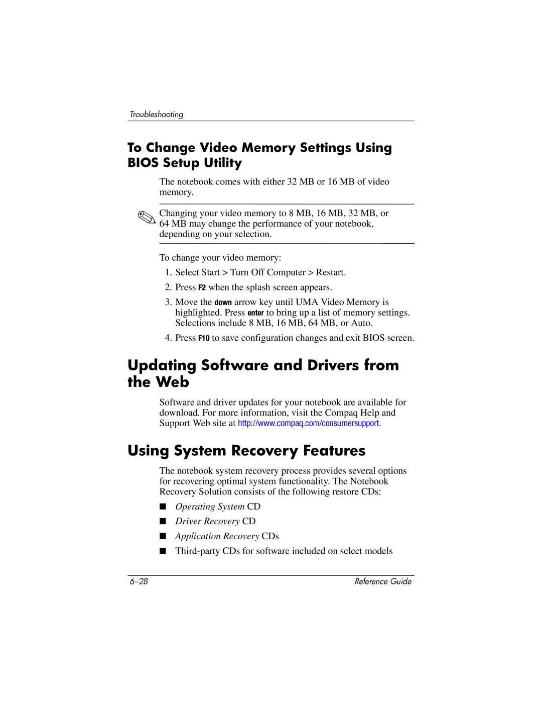 HP 2543EA, 2500, 2185AF, 2158, 2505EA, 2510AP, 2508EA, 2156EA, 2117AP To Change Video Memory Settings Using Bios Setup Utility 