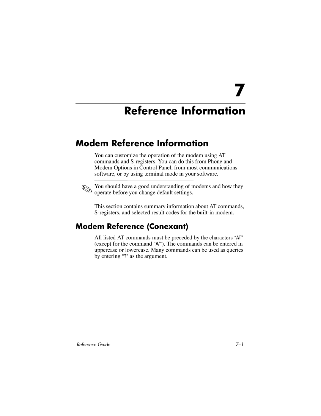 HP 2545US, 2500, 2185AF, 2158, 2505EA, 2510AP, 2508EA, 2156EA, 2117AP manual Modem Reference Information, Modem Reference Conexant 