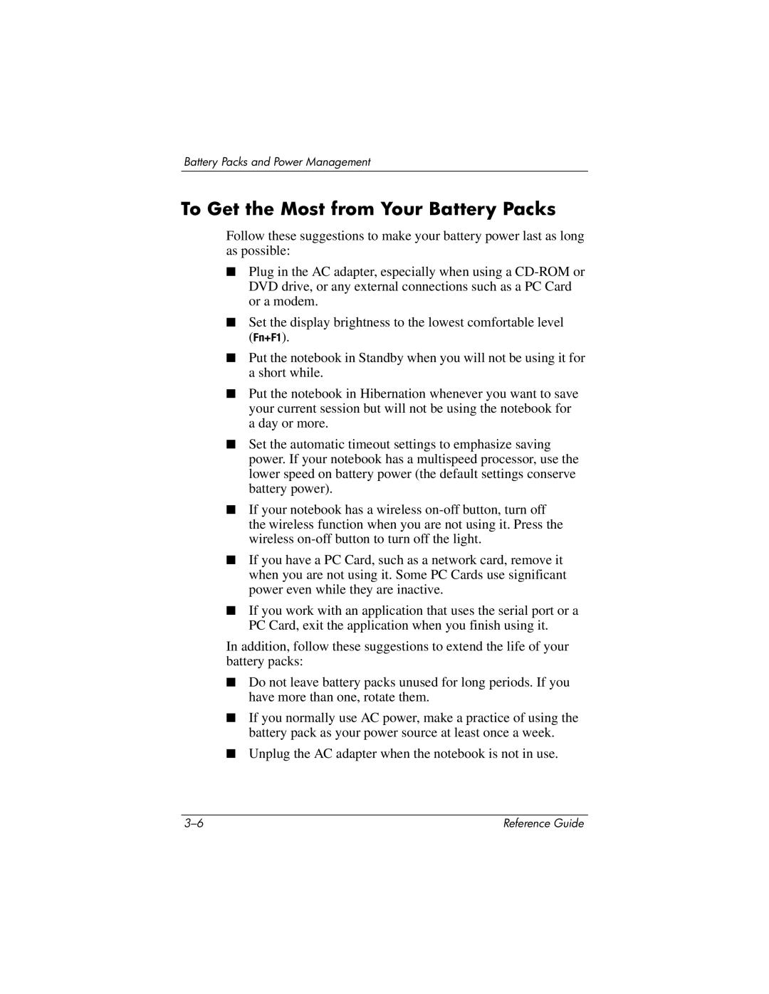 HP 2142AC, 2500, 2185AF, 2158, 2505EA, 2510AP, 2508EA, 2156EA, 2117AP, 2116AP, 2114AP manual To Get the Most from Your Battery Packs 