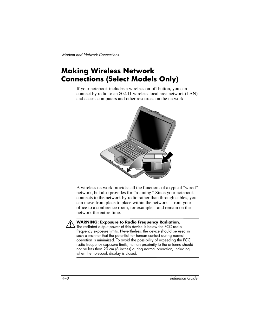 HP 2133AC, 2500, 2185AF, 2158, 2505EA, 2510AP, 2508EA, 2156EA, 2117AP manual Making Wireless Network Connections Select Models Only 