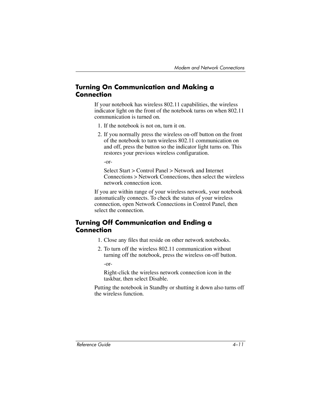 HP 2131AC, 2500, 2185AF Turning On Communication and Making a Connection, Turning Off Communication and Ending a Connection 