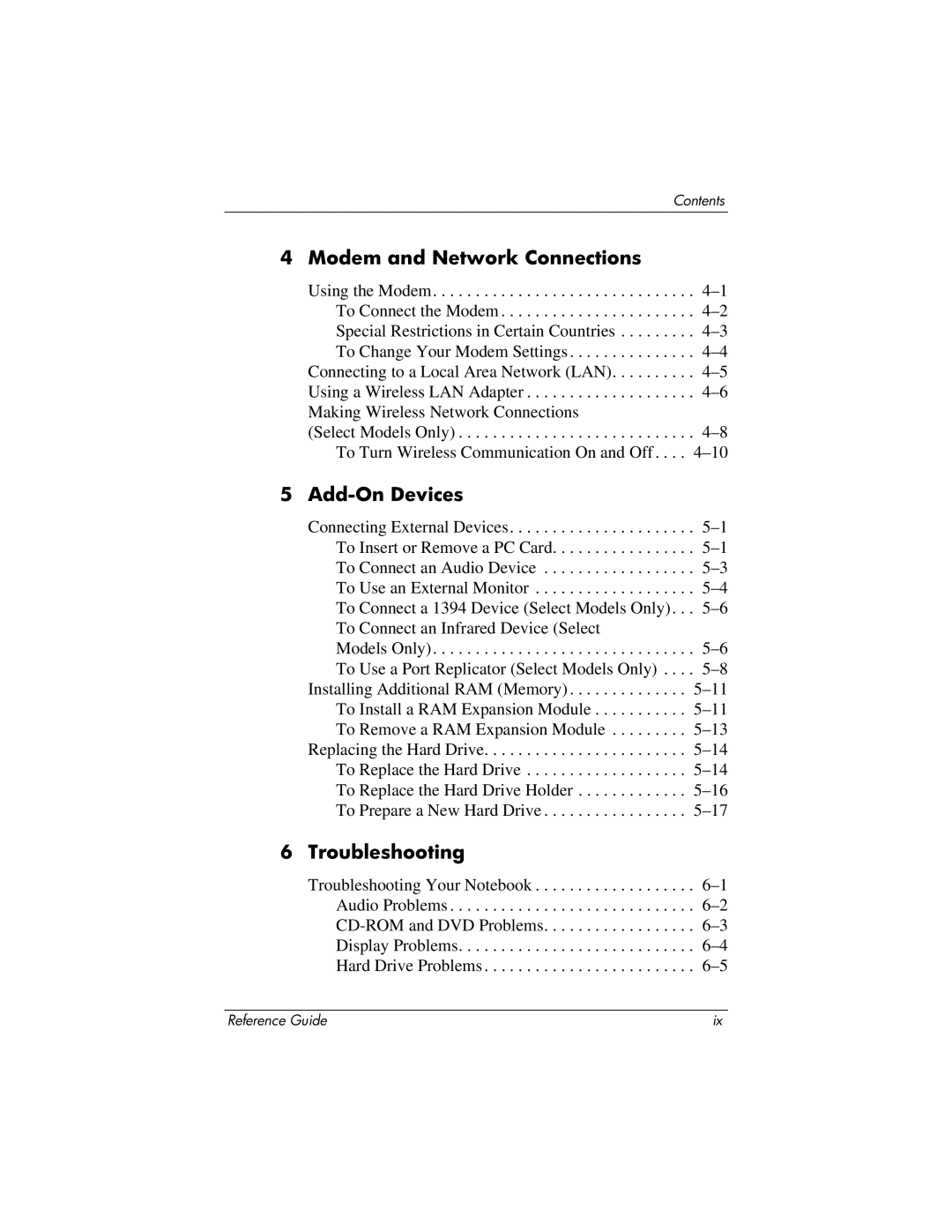 HP 2114AP, 2500, 2185AF, 2158, 2505EA, 2510AP, 2508EA, 2156EA Modem and Network Connections, Add-On Devices, Troubleshooting 