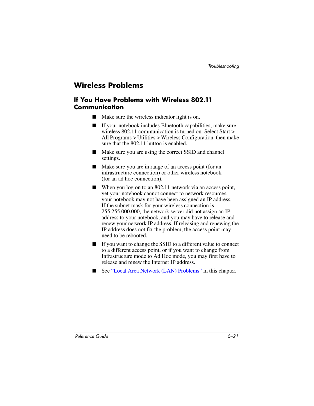 HP 2560AP, 2500, 2185AF, 2158, 2505EA, 2510AP manual Wireless Problems, If You Have Problems with Wireless 802.11 Communication 