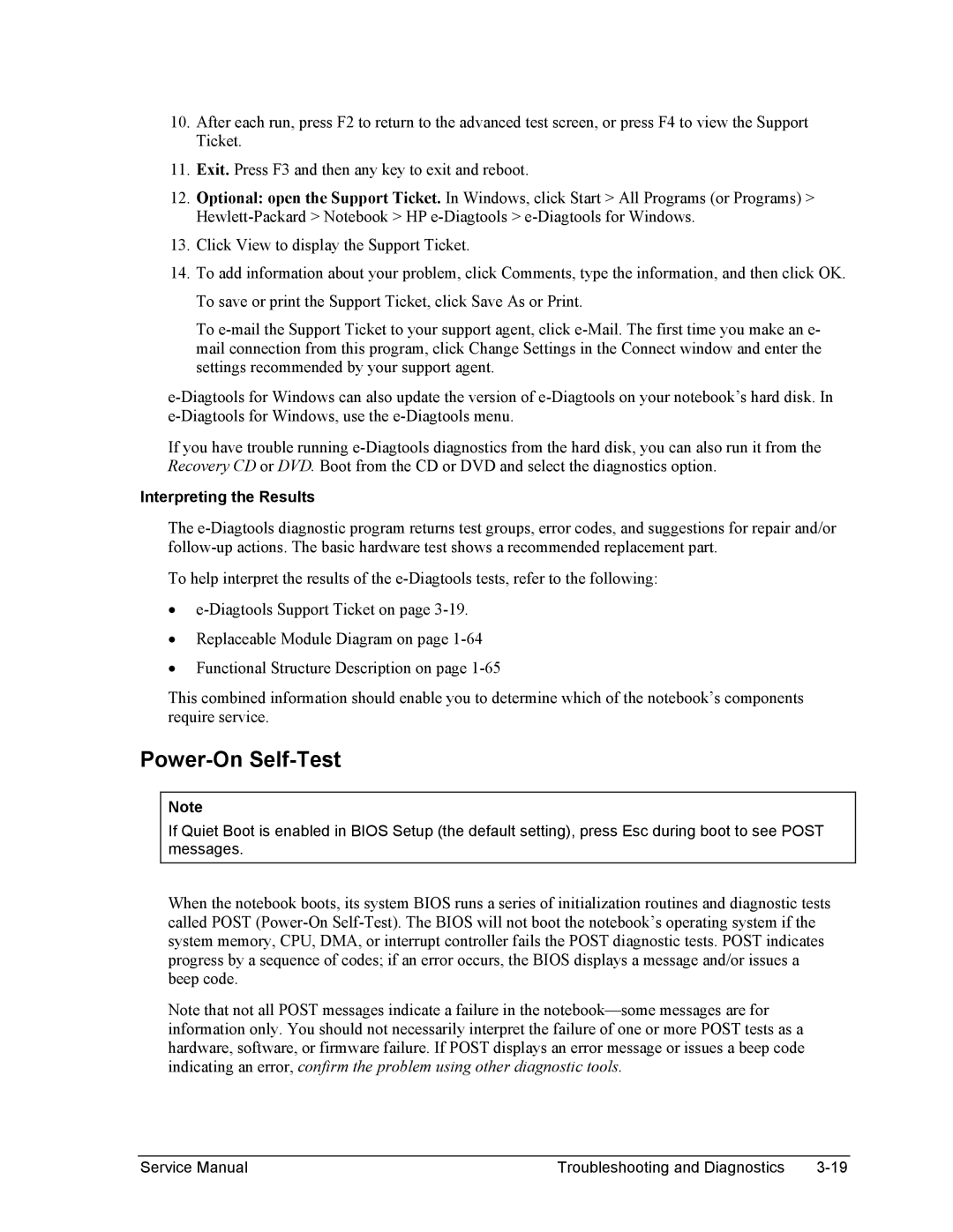 HP 2155AE, 2500, 2186AF, 2183AF, 2182AT, 2182AF, 2180EA, 2180AF, 2180CA, 2179AF, 2158 Power-On Self-Test, Interpreting the Results 