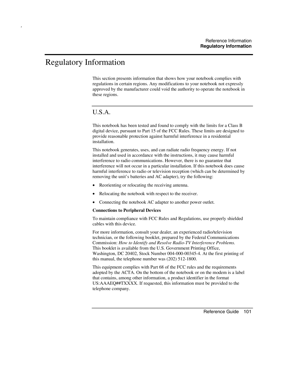 HP 2157EA, 2500, 2186AF, 2183AF, 2182US, 2182AT, 2182AF, 2181AF, 2180EA Regulatory Information, Connections to Peripheral Devices 