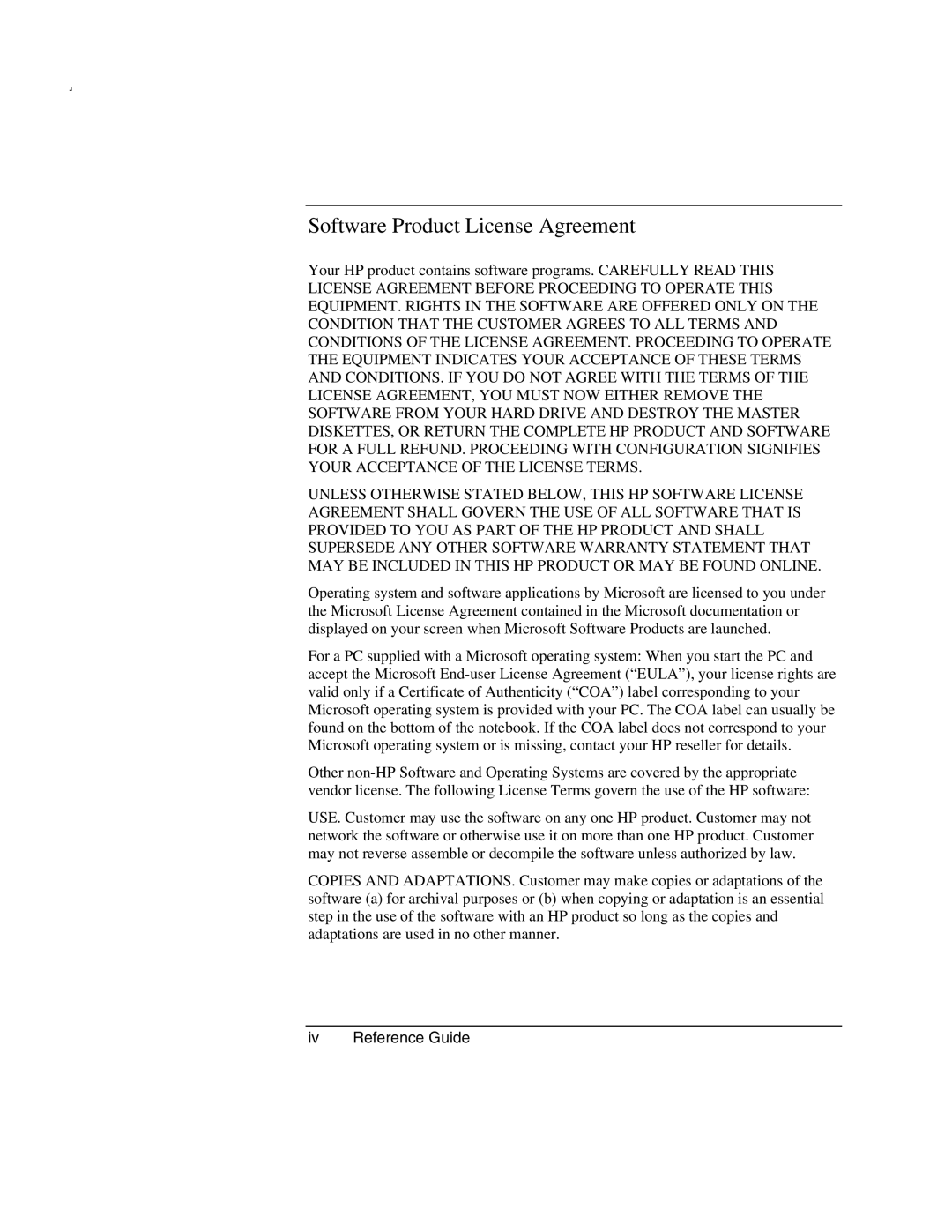 HP 2182AT, 2500, 2186AF, 2183AF, 2182US, 2182AF, 2181AF, 2180EA, 2180AF Software Product License Agreement, Iv Reference Guide 