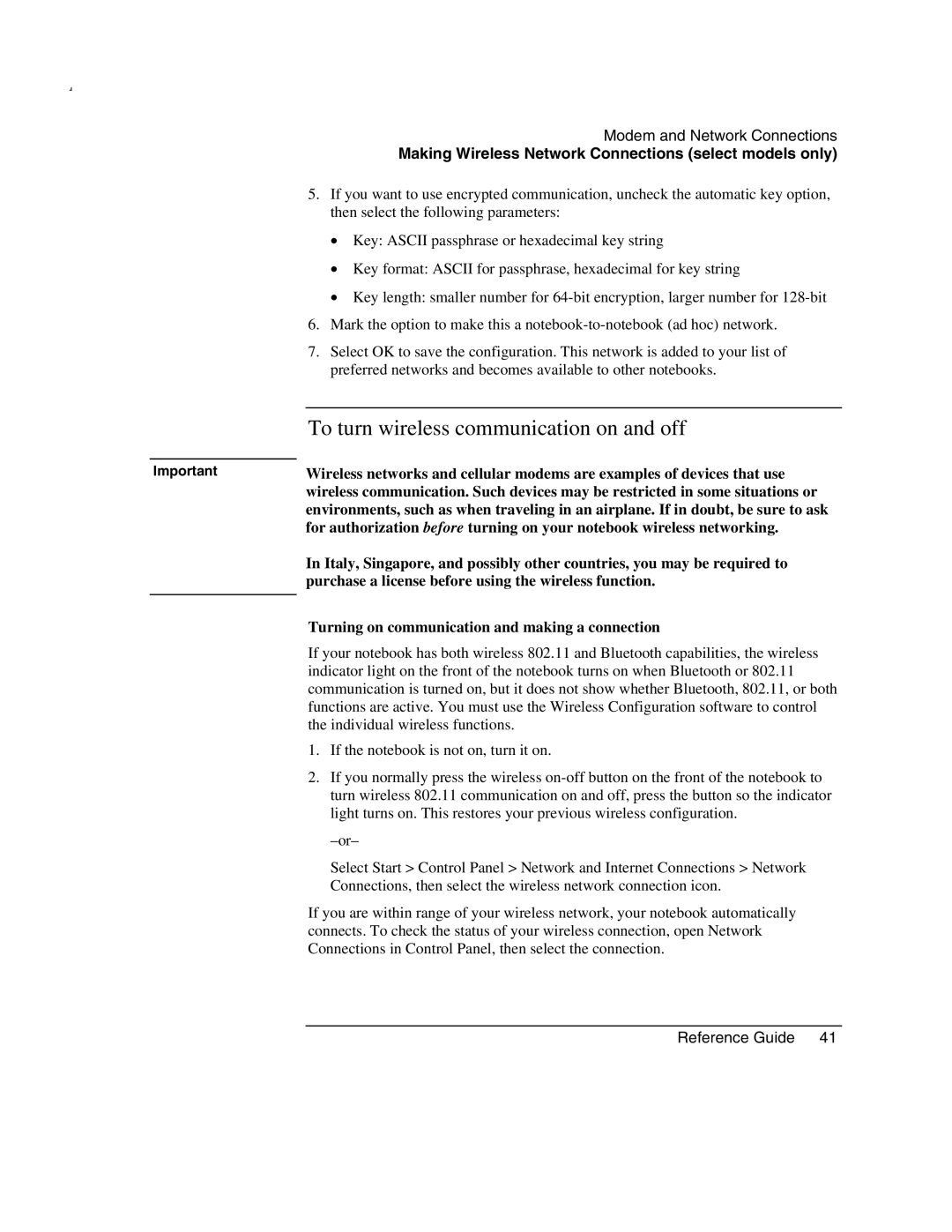 HP 2172US, 2500 Purchase a license before using the wireless function, Turning on communication and making a connection 