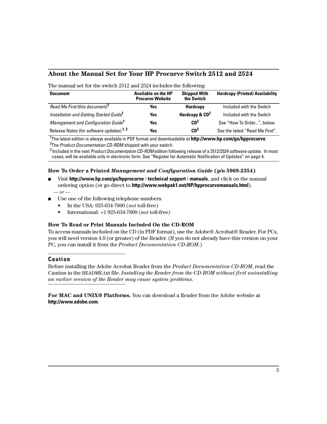 HP 2300, 2500 manual About the Manual Set for Your HP Procurve Switch 2512, Installation and Getting Started Guide1 